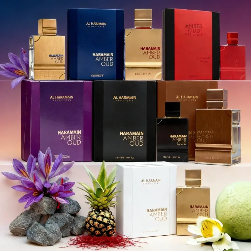 Al Haramain Amber Oud unisex EDP: Long-lasting oriental floral oud perfume in sleek rectangular gold bottles.
