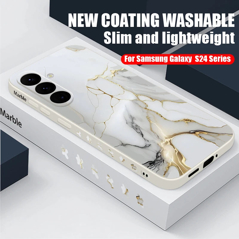 Samsung Galaxy S24 Marble Case with Lanyard - Slim Military Protection Beige Tidesmit
