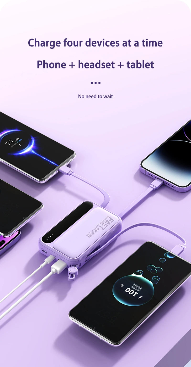 Portable Power Bank with Built-in Cables - Fast Charging 50000mAh Tidesmit