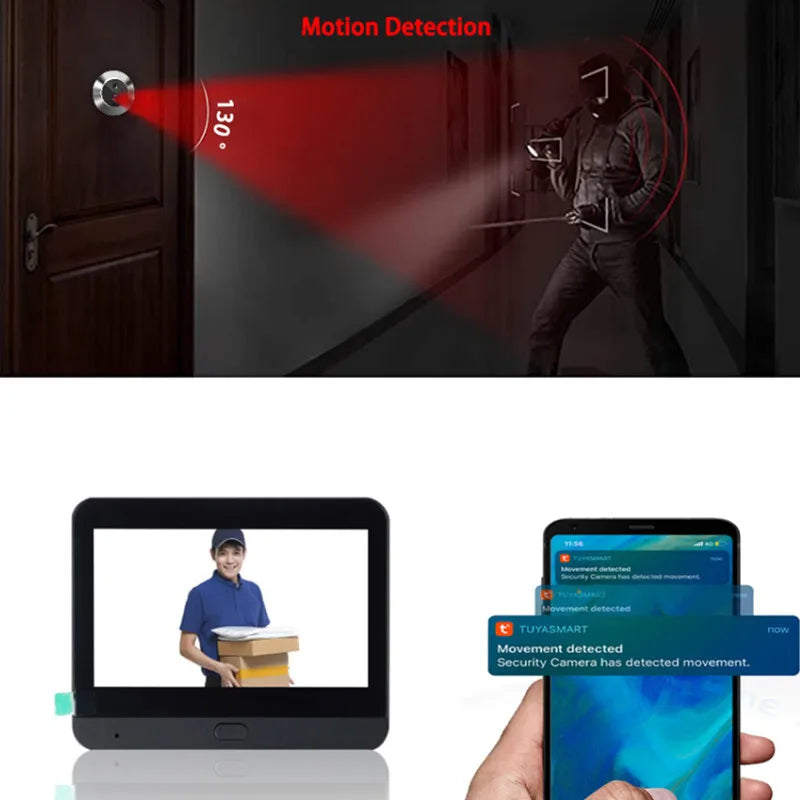 4.3inch Digital Access Control Video Doorbell Battery-Mini Wifi Electronic Cat Eye Night Vision1080P Auto Sensor Door Eye Camera