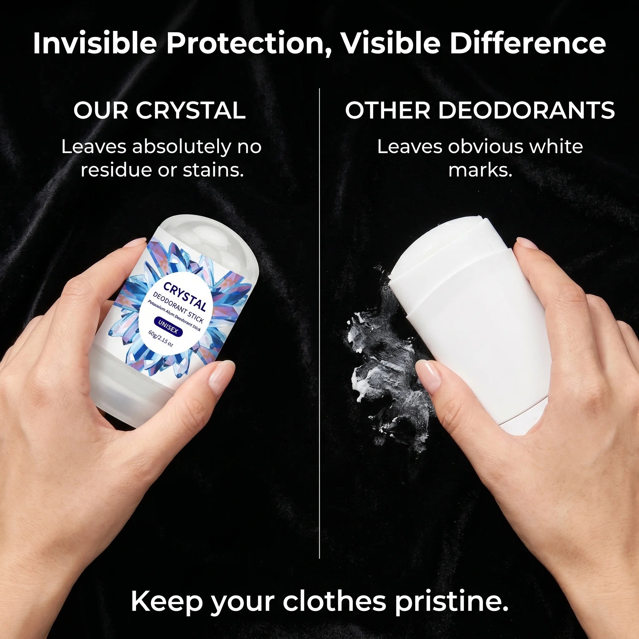 Tidesmit Natural Crystal Potassium Alum Deodorant Stick, vegan aluminum-free solid deodorant for 24H odor protection.