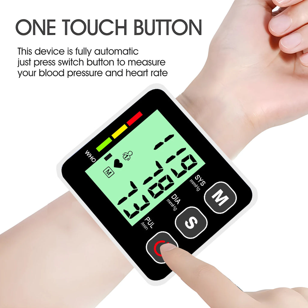 Wrist Blood Pressure Monitor Digital Heart Monitor Sphygmomanometer Tonometer Digital BP Monitor for Measure Health Equipment