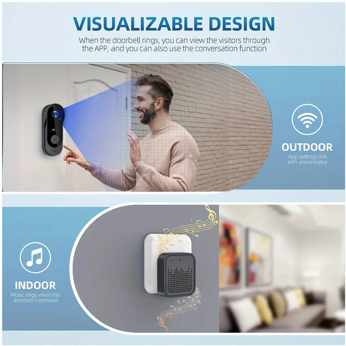 Tuya WiFi Home Smart Video Doorbell Outdoor Bidirectional HD Door Eye Camera 1080P Support SD Card Cloud Storage Waterproof