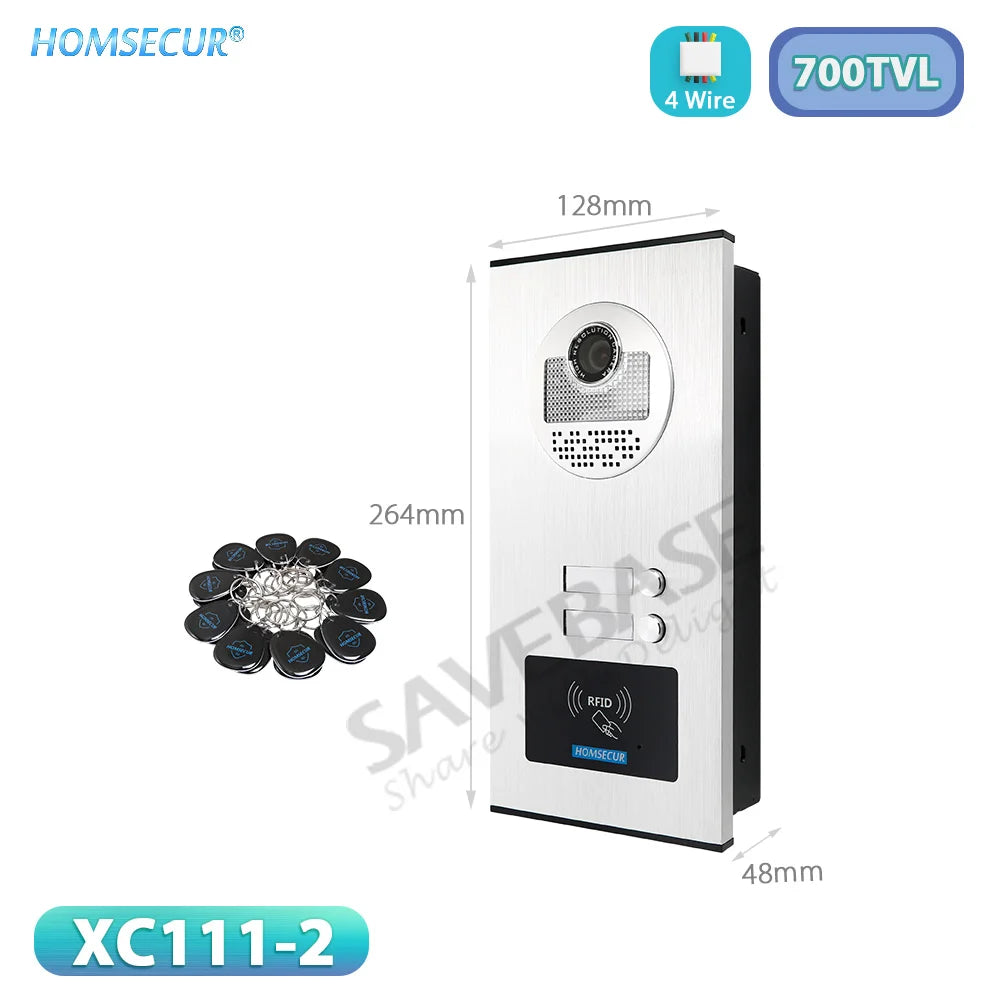 XC111-2 Flush Mount Outdoor Doorbell Camera 700TVL+20Pcs RFID Keyfobs for 4 Wire 2 Flats Video Door Phone Intercom Home Security