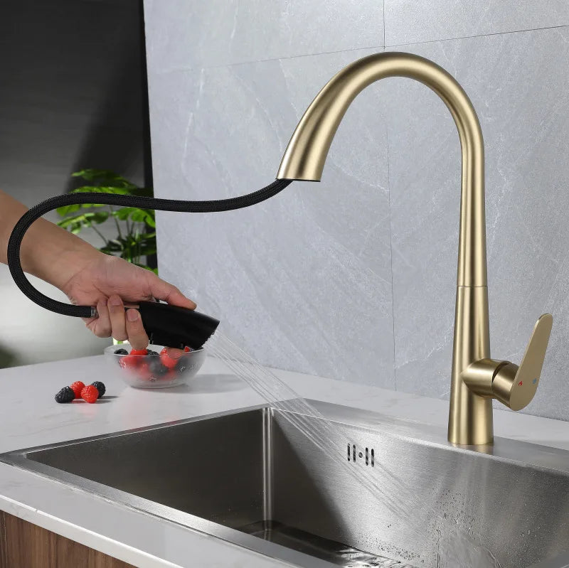 Stainless Steel Gold Kitchen Faucet Brushed Gold Kitchen Hot and Cold Water Faucet Washbasin Sink Faucet