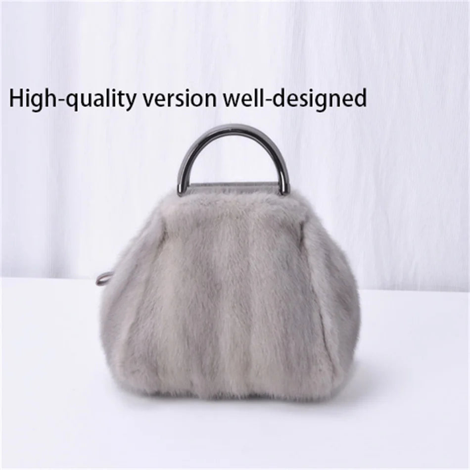 Women's Mink Fur Handbag 2026 New Fashion Designer Fluffy Fur Wrist Bag Large Capacity Soft Shopping Bag Girl Cute Handbag