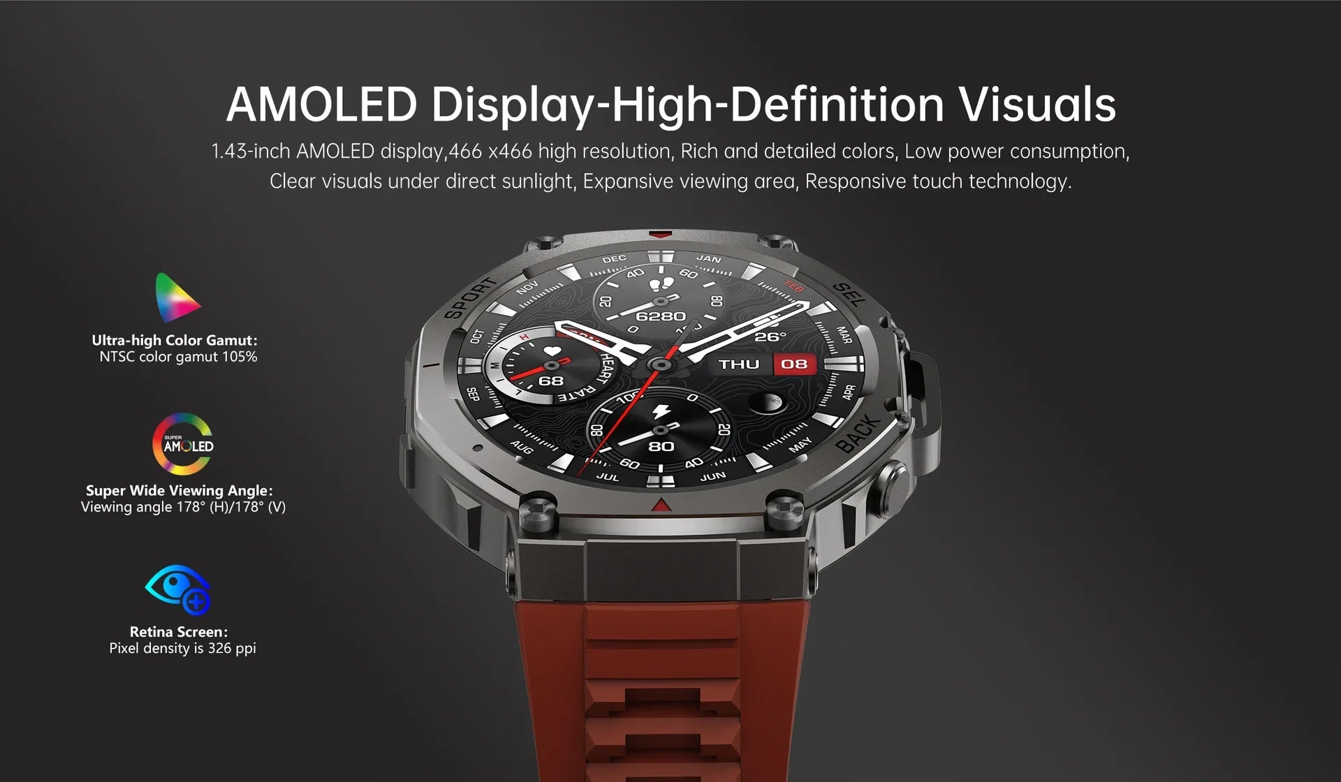 Military 2025 Smartwatch Men,1.43" AMOLED 5ATM Waterproof 170+ Sport Modes Smart Watch Built-in GPS BT Call for Xiaomi Samsung