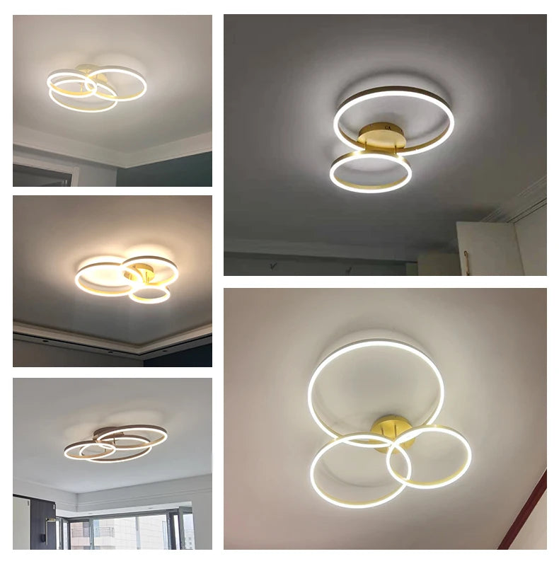 Nordic Creative Led Circle Chandeliers Bedroom Living Dining Room Lighting Chandelier Golden Brown Glossy Lamp Home Indoor Lamps