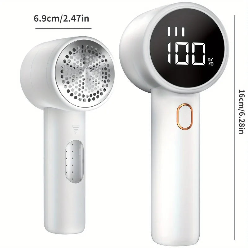 Tidesmit rechargeable fabric shaver 6-blade head with LED display showing battery life for clothing and upholstery