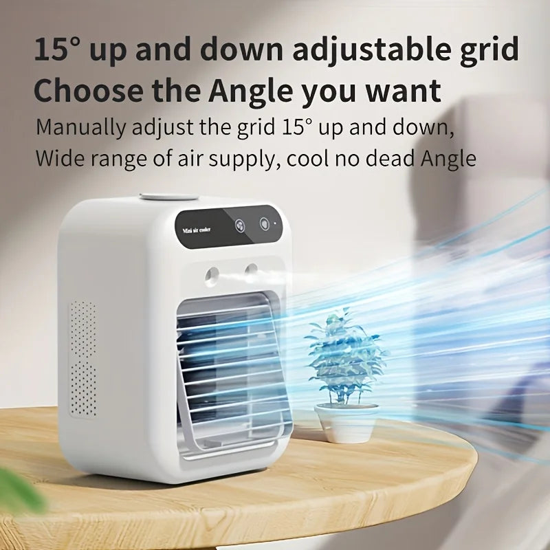 Tidesmit portable mini air cooler with water tank and 1800mAh battery showing side view and charging port