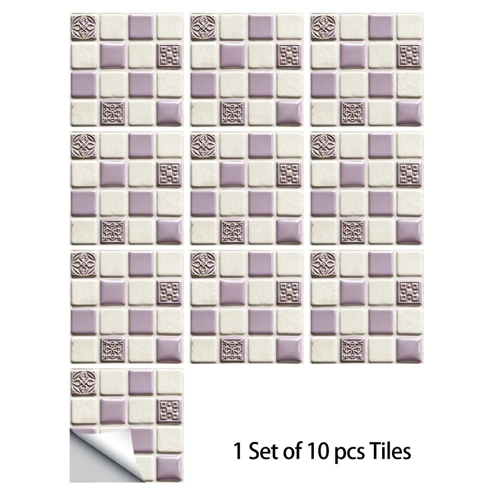 Peel-and-stick tile sticker set with pastel mandala accents, 10 pcs