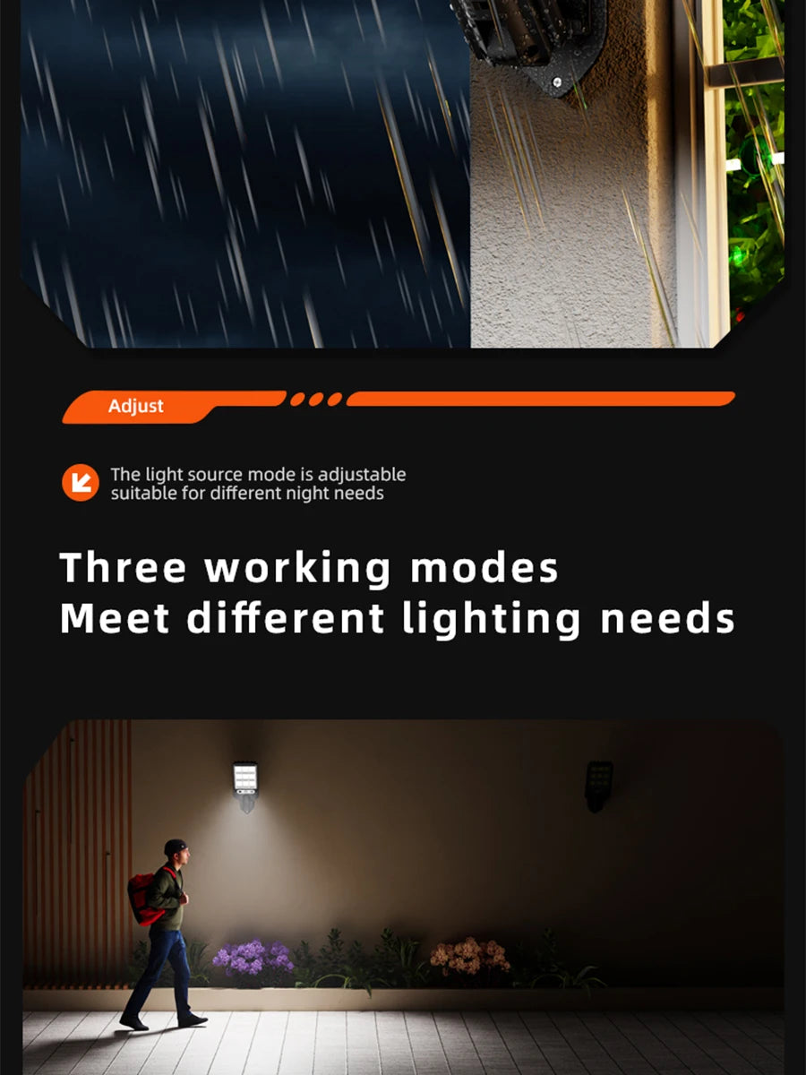 Solar Outdoor LED Wall Light Human Body Motion Sensor 3 Modes IP65 Waterproof Solar Garden Lamp Auto Charging Waterproof Outdoor Street Lantern for Yard Courtyard Garage Terrace Patio Home Exterior Decor Security Night Light