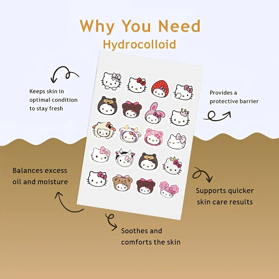 20/60PCS Sanrio Hello kitty Cartoon hydrocolloid acne patch - facial decorative sticker - covers blemishes and acne scars.