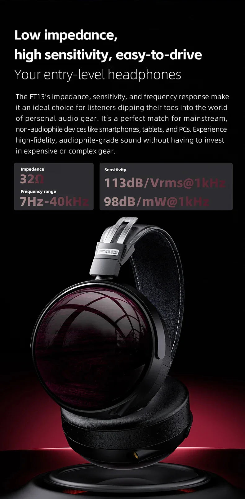 FT13 Closed-Back Audiophile Headphones | 60mm Wool Driver | Tidesmit Tidesmit