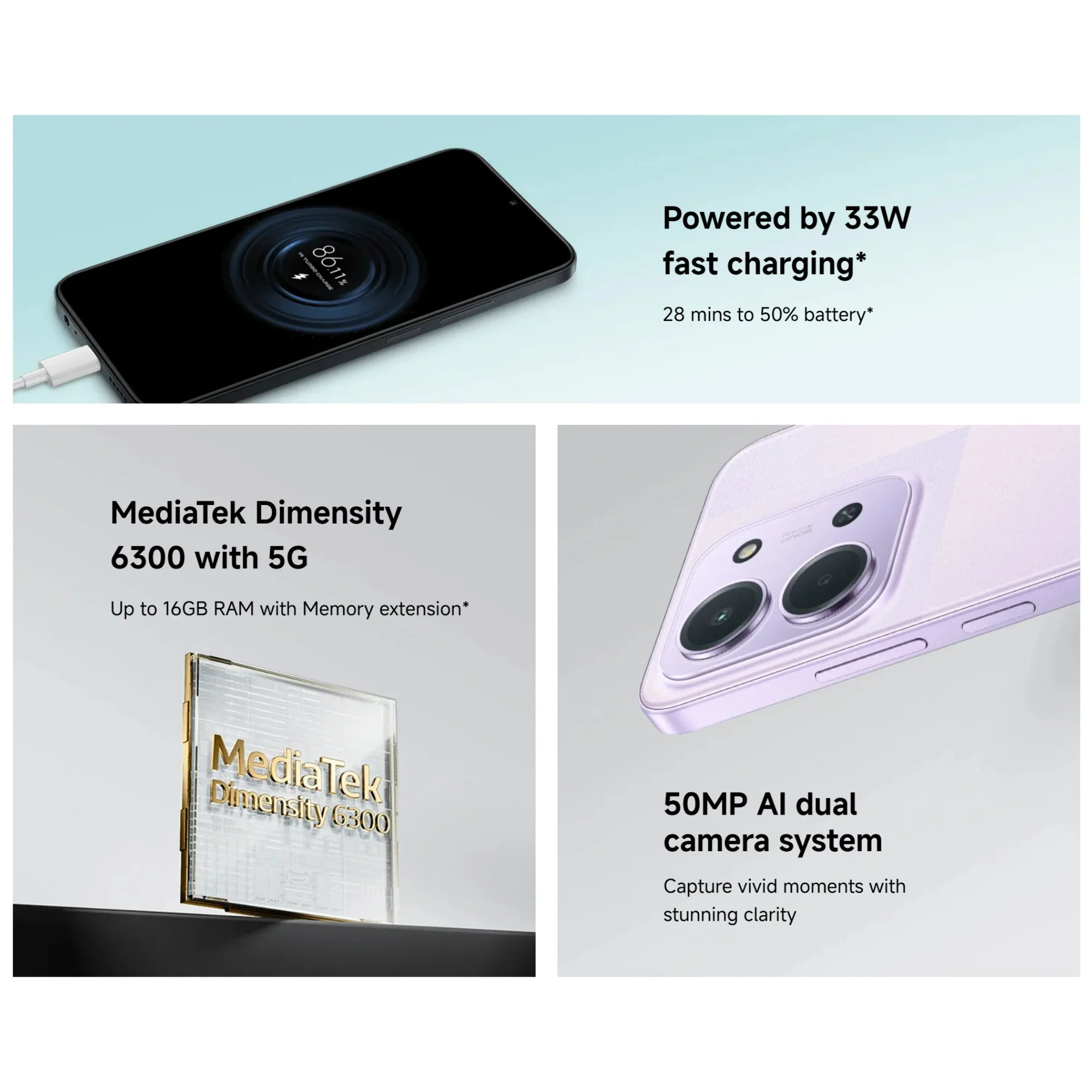 Redmi 15C 5G 4+128GB Global Version 120Hz 6.9“ Dot Drop Display 6nm MediaTek Dimensity 6300 processor 50MP Camera 6000mAh 33W