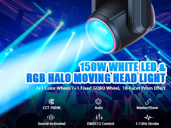 150W LED Moving Head Light RGB Beam Effect Lights DMX512 Stage Lighting Projector for Live Show Concert Bar Club Theater Wedding