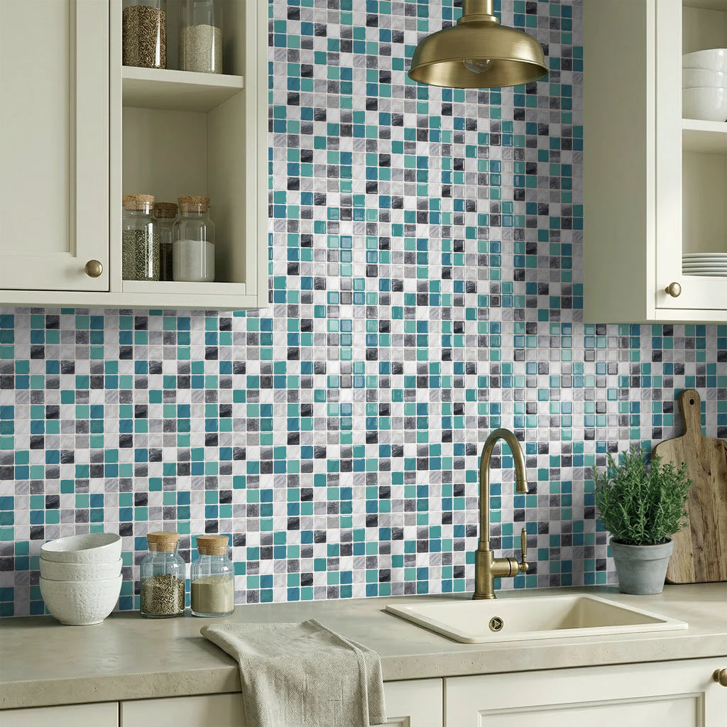 Mosaic tile stickers, removable self-adhesive wall decals, waterproof peel and stick backsplash, suitable for kitchen