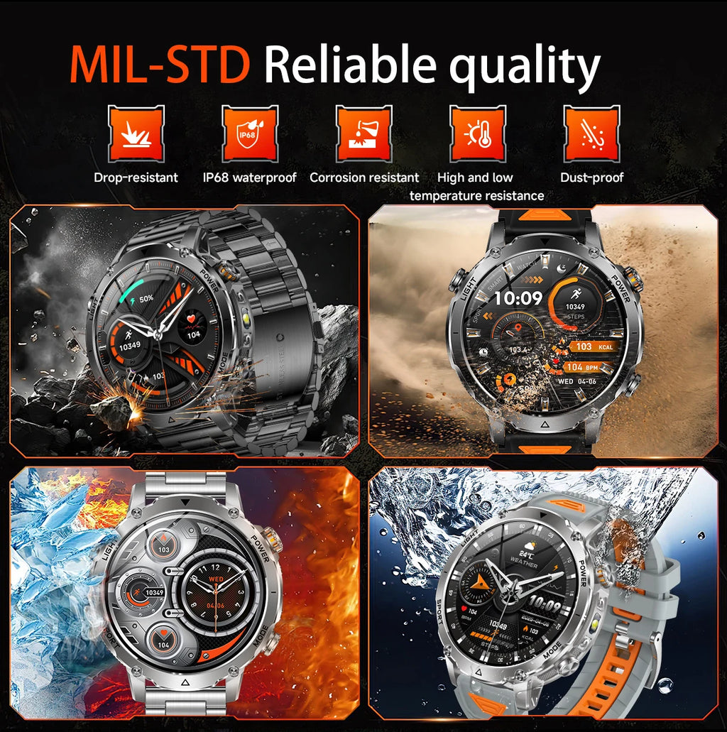 LIGE TANK Ultra Military Smart Watch 1400mAh Battery 10ATM Waterproof Heart Rate LED Flashlight Sports Bracelet Men Smartwatch