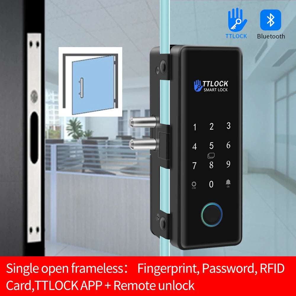 Bluetooth TTLOCK APP Unlock Control Smart Glass Door Lock Electronic Biometric Fingerprint Electric Lock Password 13.56Mhz RFID