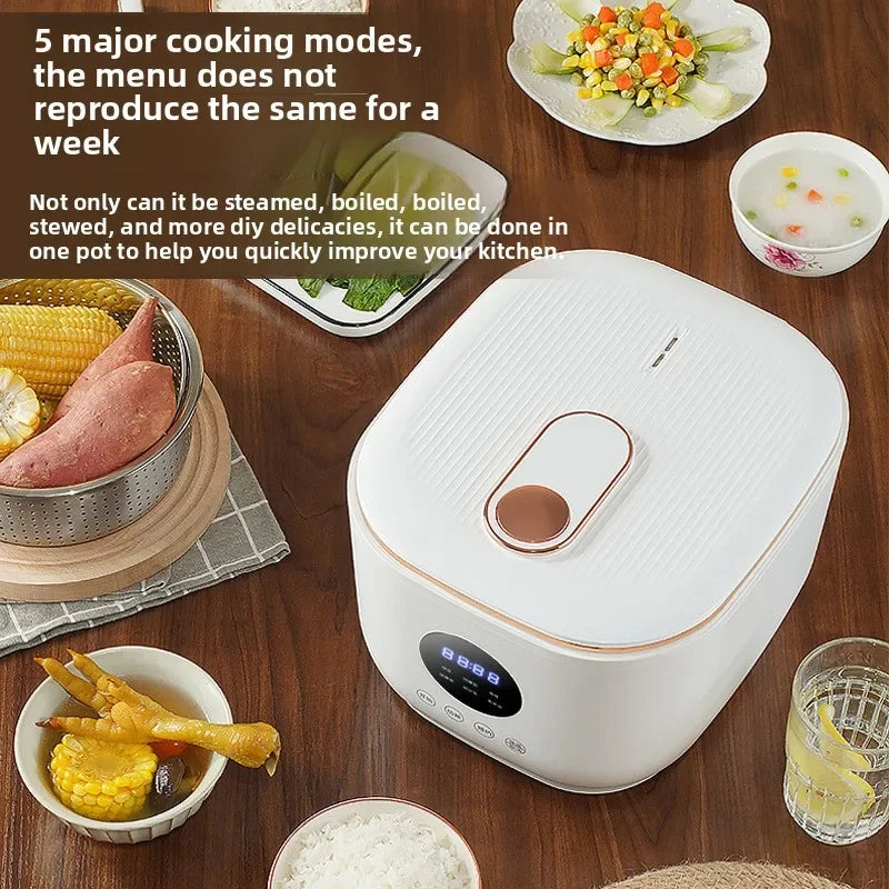 White countertop CAYGA 3L low-sugar electric rice cooker with digital display and lid