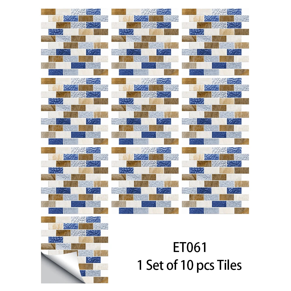 10pcs/set Flat Marble Mosaic Tiles Sticker Transfers Covers For Kitchen Bathroom Tables Peel & Stick Waterproof Art Wall Decals