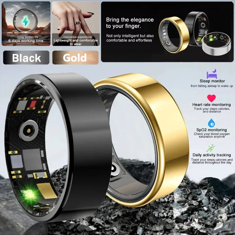 Smart Ring Multifunctional Health Tracker Heart Rate Blood Oxygen Monitor Waterproof Men Women Bluetooth Ring Sleep Fitness Tidesmit