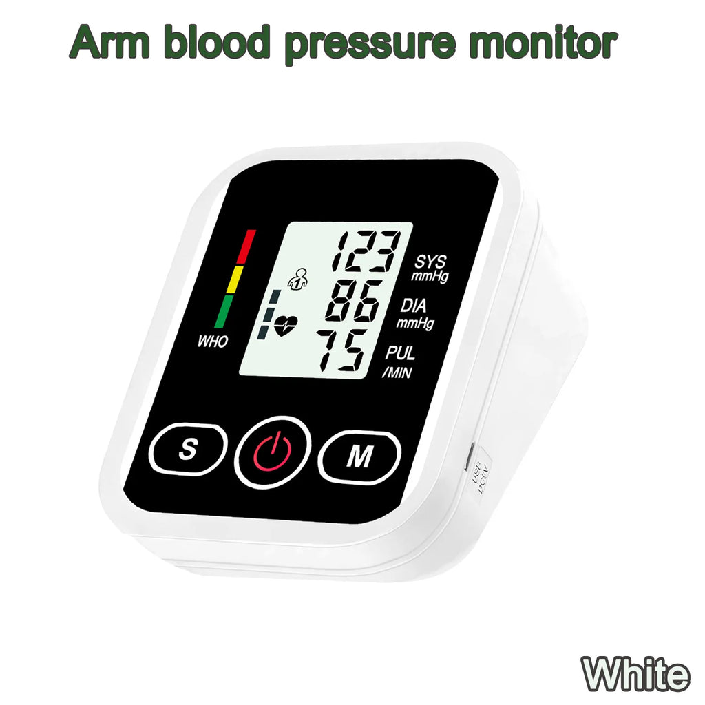 Arm Blood Pressure Monitor LCD Pressure Sensor Monitor BP Automatic Tonometer Digital Tensiometer LED Display Cuff Heart