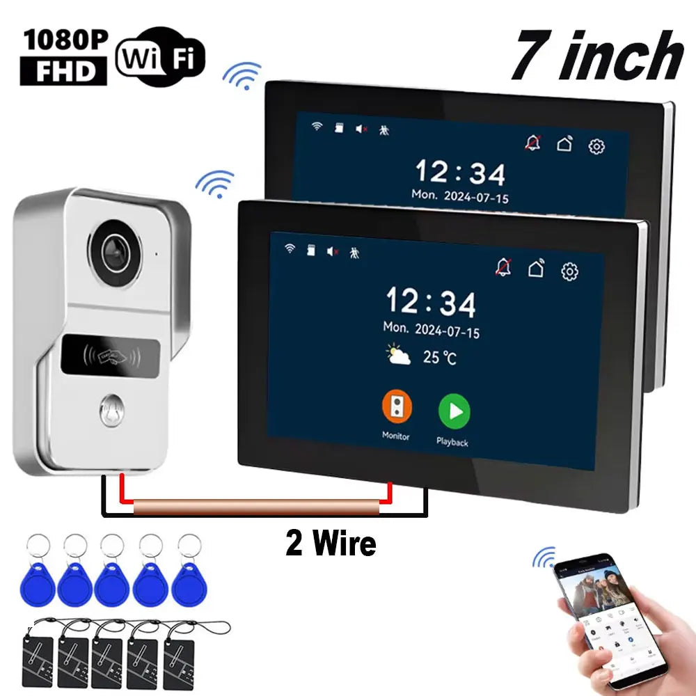 7 Inch Tuya Smart Wifi Video Entry Phone Intercom System 1080P 2 Wire Home Video Doorphone Doorbell RFID Card Unlock Apartment
