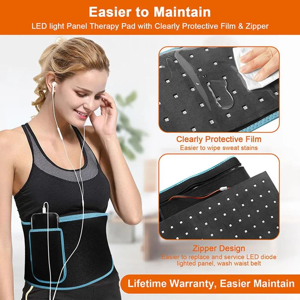 Red ＆Infrared LED Light Therapy Belt 850nm 660nm Back Pain Relief Wrap Burn Fat Wrap Slimming Machine Waist Heat Pad Full Body