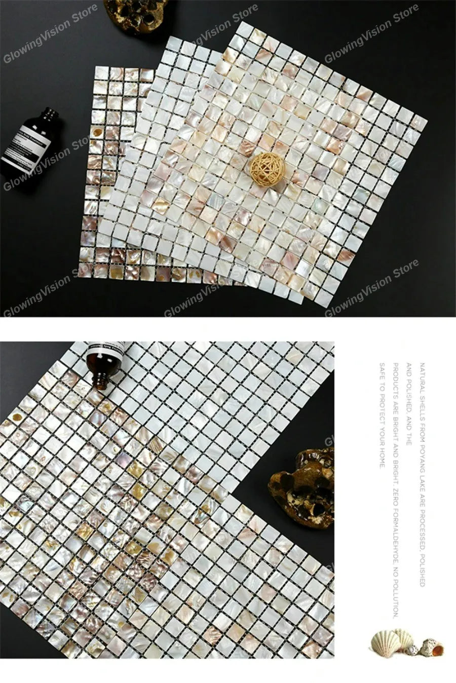 30 CM Natural Shell Mosaic Tile Sticker Sheet Mother of Pearl Wallpaper Tile for Interior Decoration Bathroom Kitchen Wall Tiles