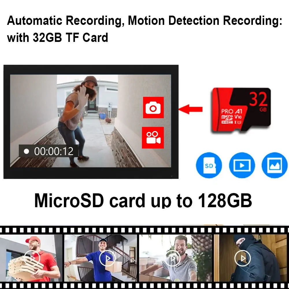 Wireless WiFi Video Doorbell 4 Wire 10 inch Touch Screen Tuya Smart 2V2/2V3 Home Video Doorphone Intercom System RFID APP Unlock