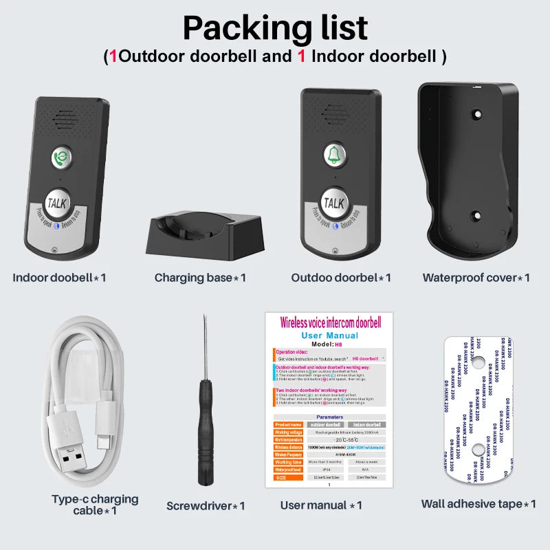 1000m wireless Intercom Doorbell Audio Door Phone Door Ring