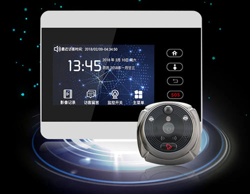WiFi doorbell camera with 4-inch interior screen and round outdoor camera unit