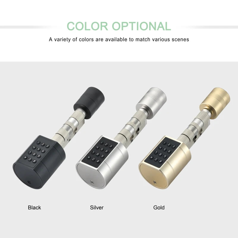 XSDTS Cylinder Electronic Smart Door Lock  Tuya APP Fingerprint Digital Keypad Key Card Remote Control Adjustable Home Apartment