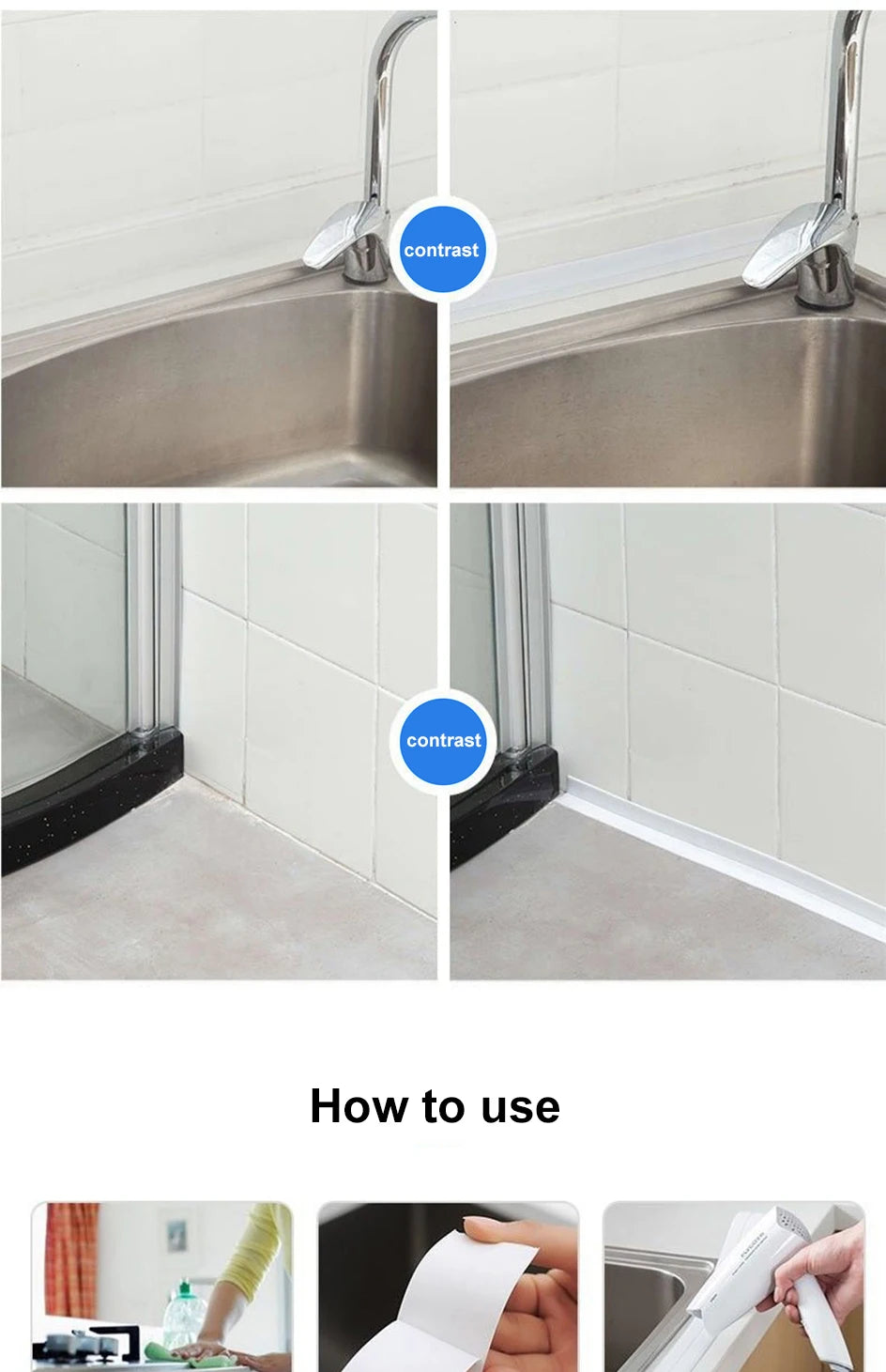 Bathroom Sealing Tape Self-adhesive Oil-Proof Kitchen Sink Caulk Seal Strip PVC Waterproof Shower Wall Sticker for Toilet Corner