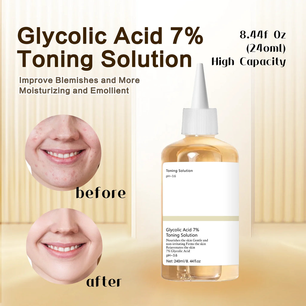 Glycolic Acid 7% Percent Toning Solution Face Exfoliant Acne And Dark Spots Brightens Skin Niacinamide Gentle Facial Care
