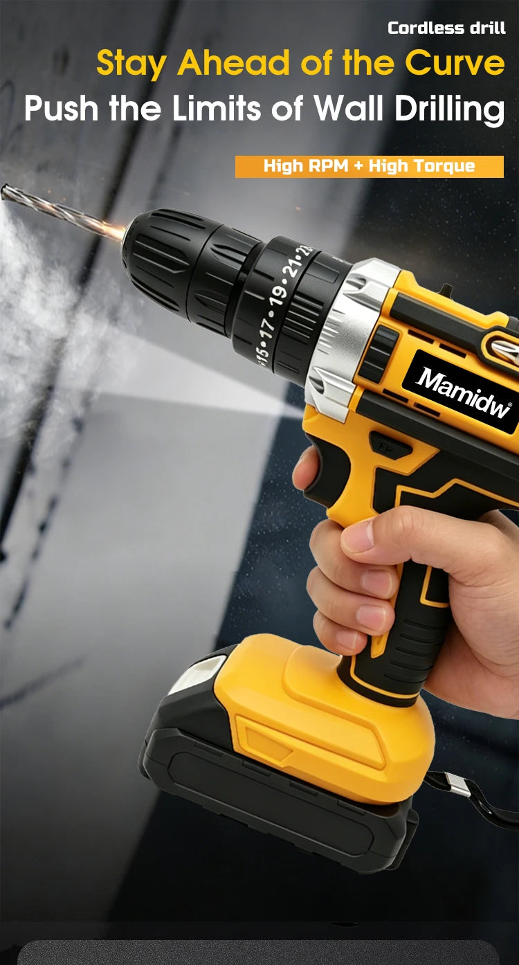 25+3 Torque Impact Drill Electric Screwdriver Cordless Electric Hammer Drill Driver 2 Gear Speed Lithium-Ion Battery Power Tool