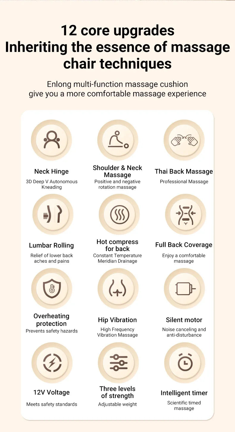 Electric Massage Pillow for Muscle Relief with Heat Therapy - QWW728 Massage Chairs Tidesmit
