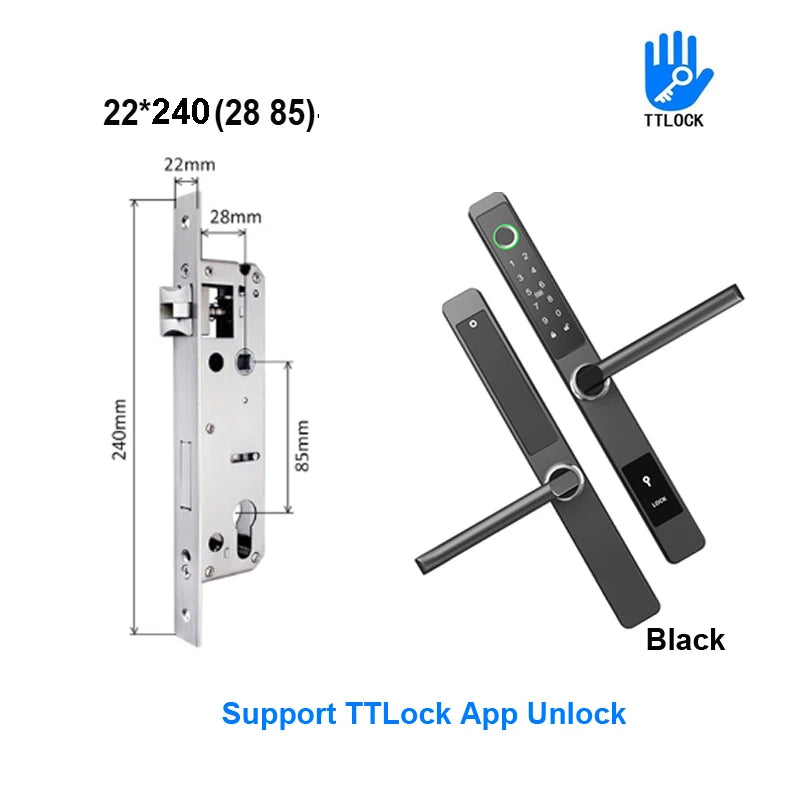 3CM Width Waterproof Aluminum Door Lock Bluetooth Fingerprint Digital Code TTLock Smart Sliding Door Lock 2885 3585 4585 Mortise