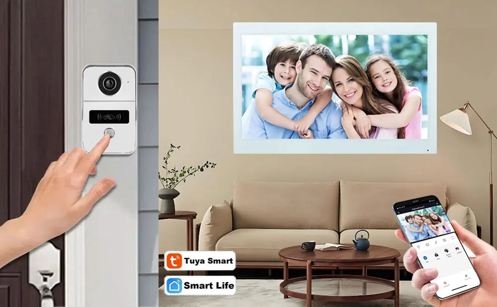 Wireless WiFi Video Doorbell 4 Wire 10 inch Touch Screen Tuya Smart 2V2/2V3 Home Video Doorphone Intercom System RFID APP Unlock