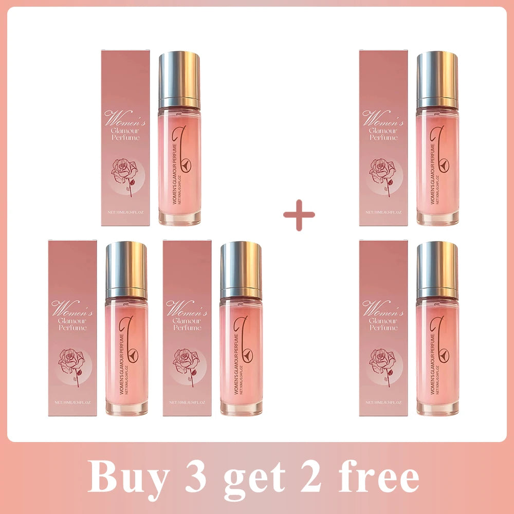 Women's Glamour Pheromone perfume spray, long-lasting floral scent, portable 10ml cylindrical glass bottle set.