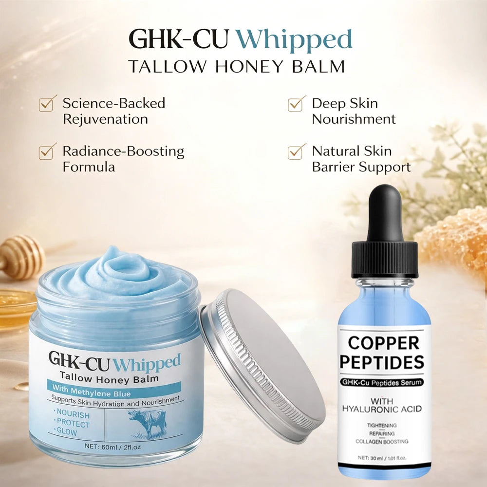 Copper Peptides GHK-Cu Beef Tallow for Skin, Blue Balm with Copper Peptides, Manuka Honey & Vitamin E, Natural Face Moisturizer