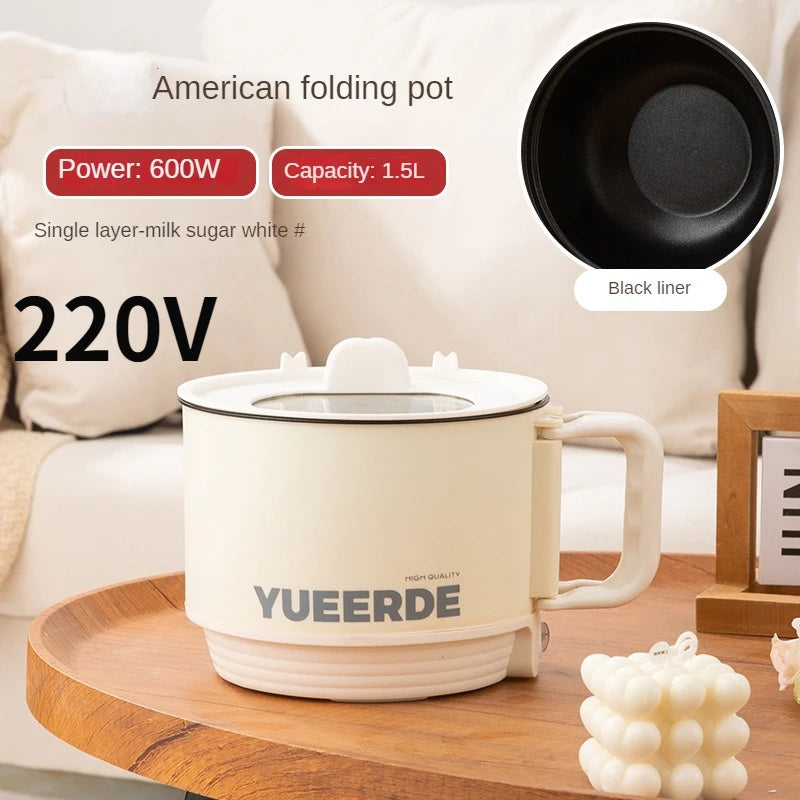 Electric folding cooking pot, white exterior, 1.5L, 220V; black inner liner