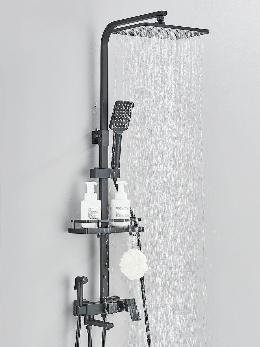 Black Chrome 3/4-way Shower Faucet Rainfall Shower Hot Cold Water Mixer Bidet Faucet Commodity Shelf For Bathroom Shower Mixer