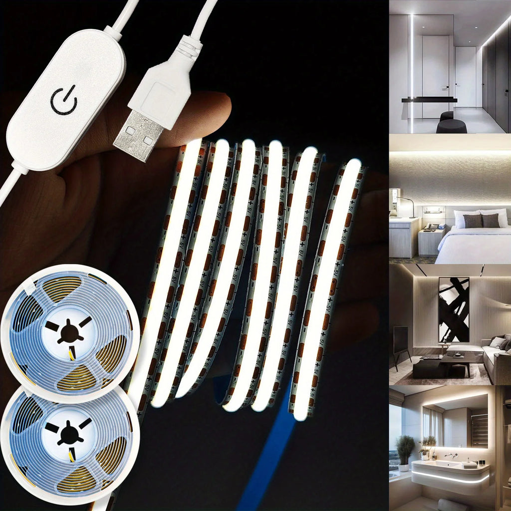 COB LED Strip Lights With Touch Dimmer 5V High Density Linear Lighting with Adhesive Tape DIY Lamp For Living Room Cabinet Decor