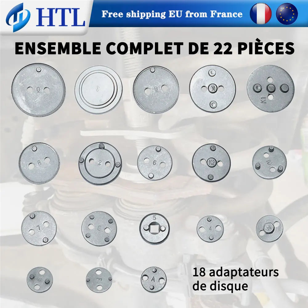 22PC Disc Brake Caliper Piston Compressor Tool Set 18 Adapters Universal Brake Pad Rewind Wind Back Service Kit for Car Repair