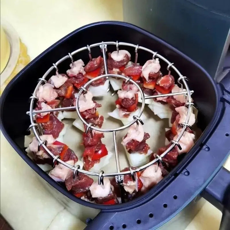 Stainless Steel Vertical Grill Skewers Air Fryer Barbecue Round Barbecue Grill with Skewers Hanging Skewers Vertical Grill