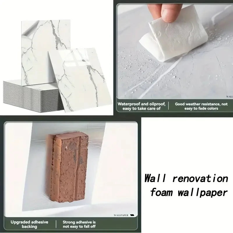 10/30/50PCS Thickened Self-adhesive Decor Wall Sticker Marble Tile Floor Sticker PVC Waterproof Toilet Kitchen Home Floor