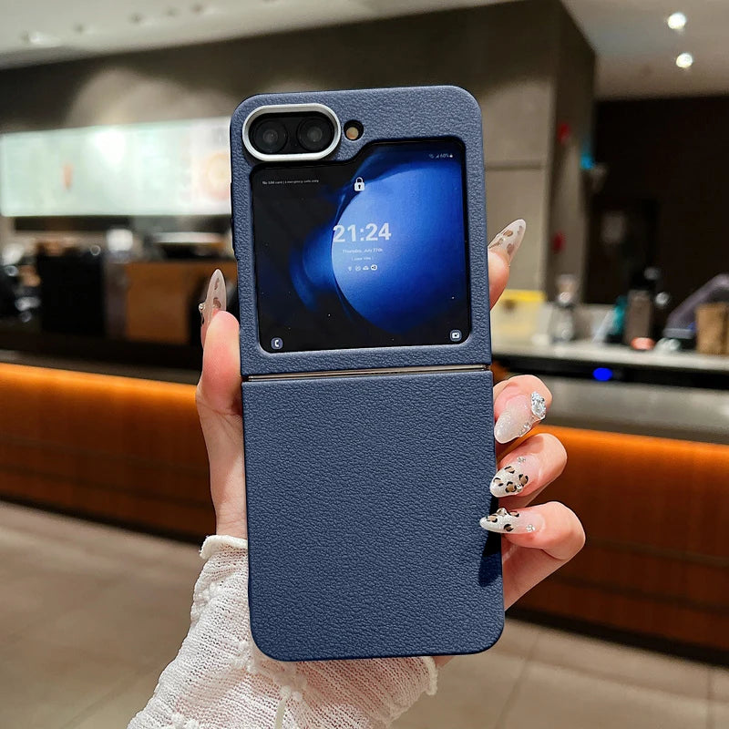 Samsung Galaxy Z Flip 7 Leather Case | Military-Grade Shockproof Cover Blue Tidesmit