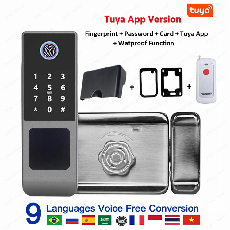 Waterproof Tuya Wifi Smart Lock Fingerprint RFID Card Passcode APP Remote Control TTLock Bluetooth Entry Electronic Rim Lock